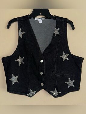 Charlotte Russe Rhinestone Star Accent Cropped Vest Western Nashville Size XL